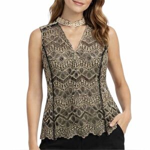 🆕 Gold Black Sheer Lace Top